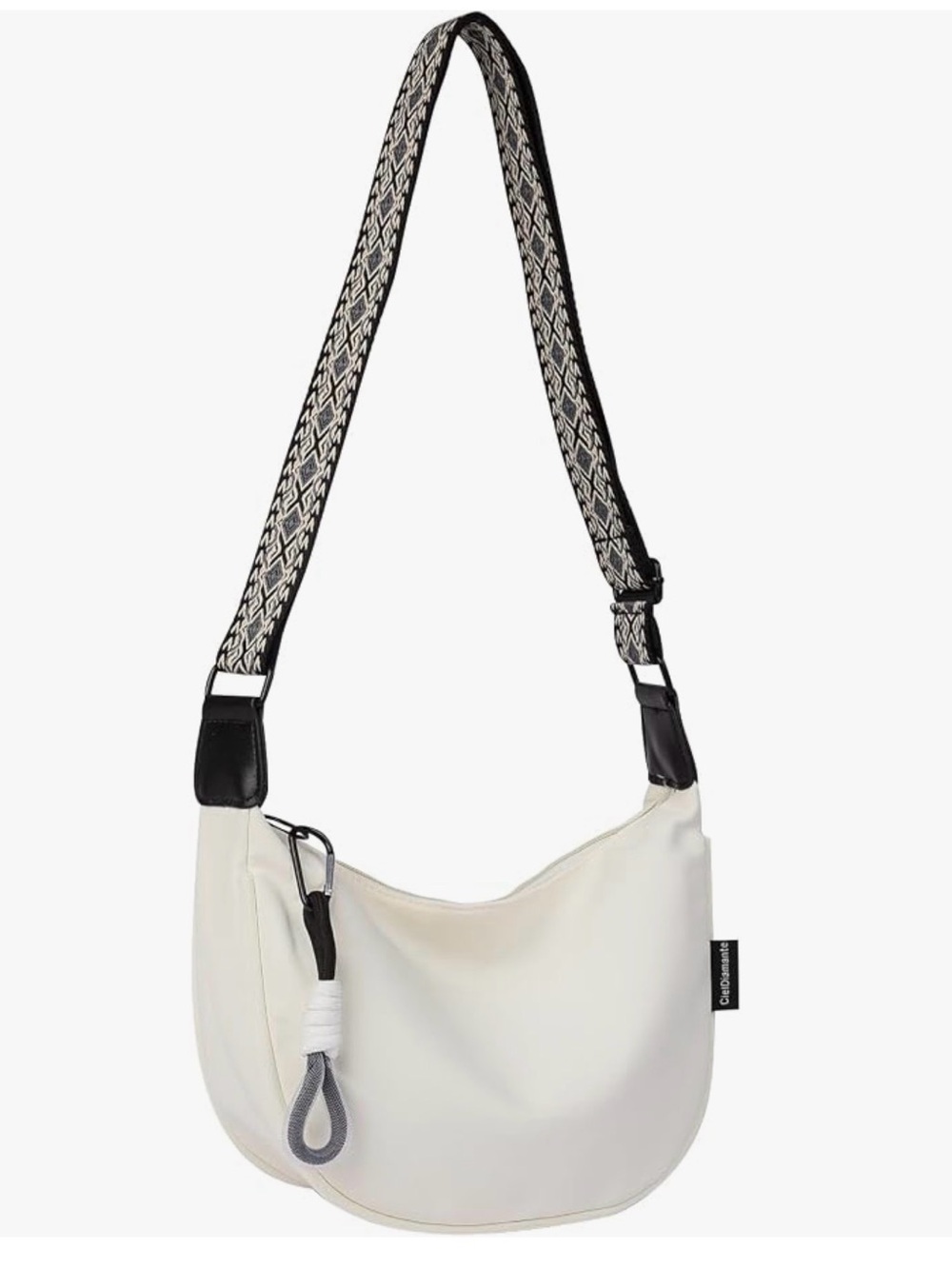 Calpak White Crossbody Bag with Black/White Patterned Strap